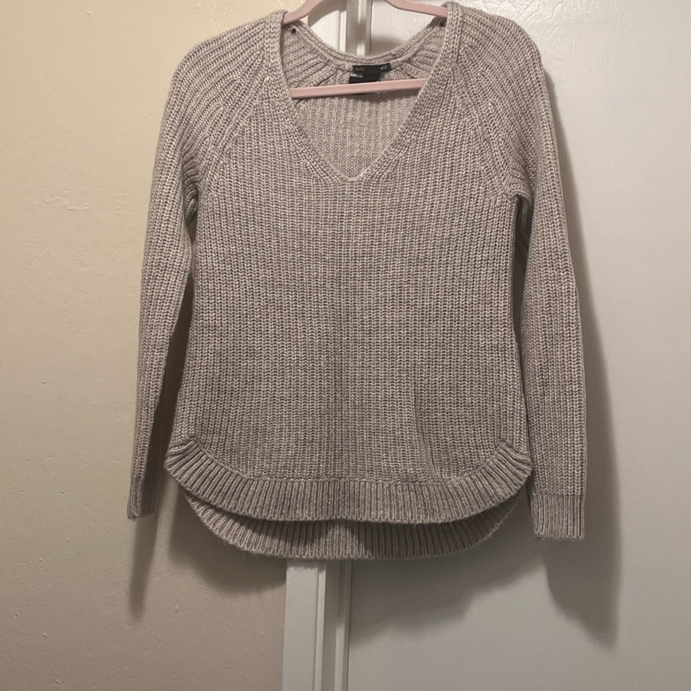 Cream V-Neck Sweater with Ribbed Knit Texture